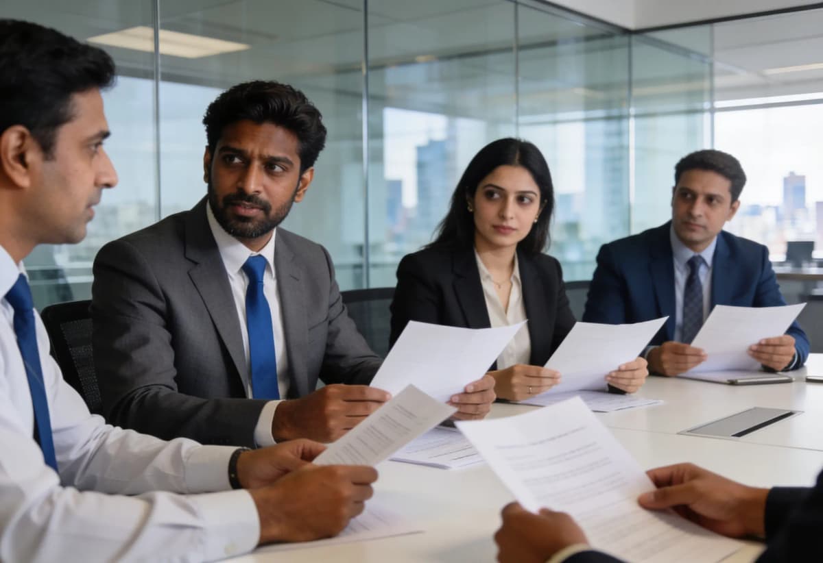 Professional GCC team reviewing hiring documents